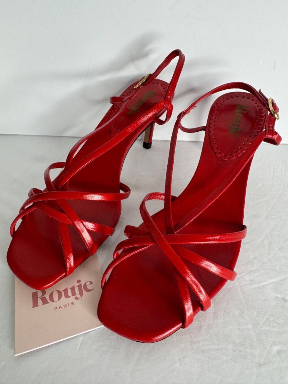 Rouje Arlesienne Sandals Vermilion Leather High Strap Sandals Red EU 36 US 5 NWT - Picture 4 of 8